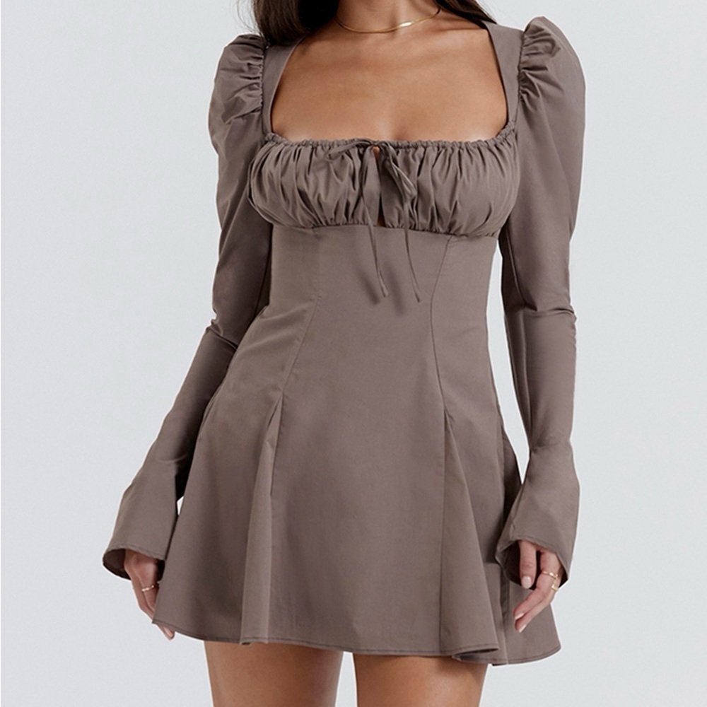 House of Cb Carlina Mocha Long Sleeve Mini Dress - Picture 4 of 14